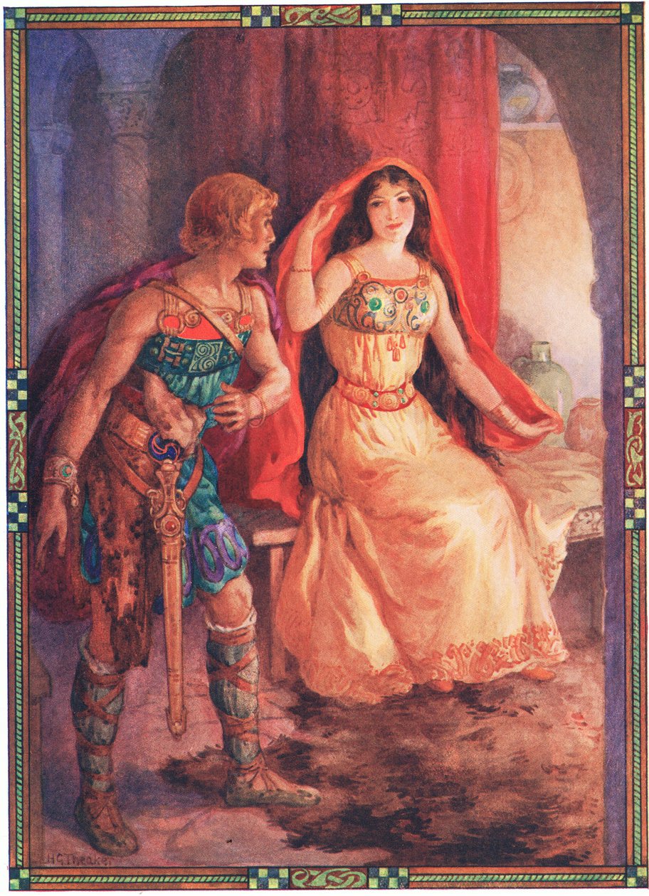 Die Dame enthüllte ihr Gesicht (aus The Loathly Lady and the Gallant Knight) von Harry George Theaker