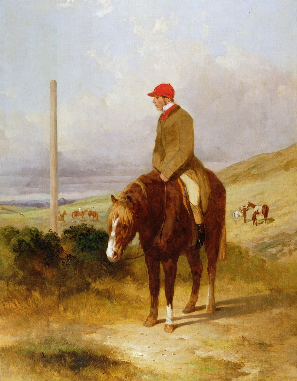 Nat Flatman (1810-60) auf seinem Pony vor dem Start der Chesterfield Stakes 1844, 1844 von Harry Hall