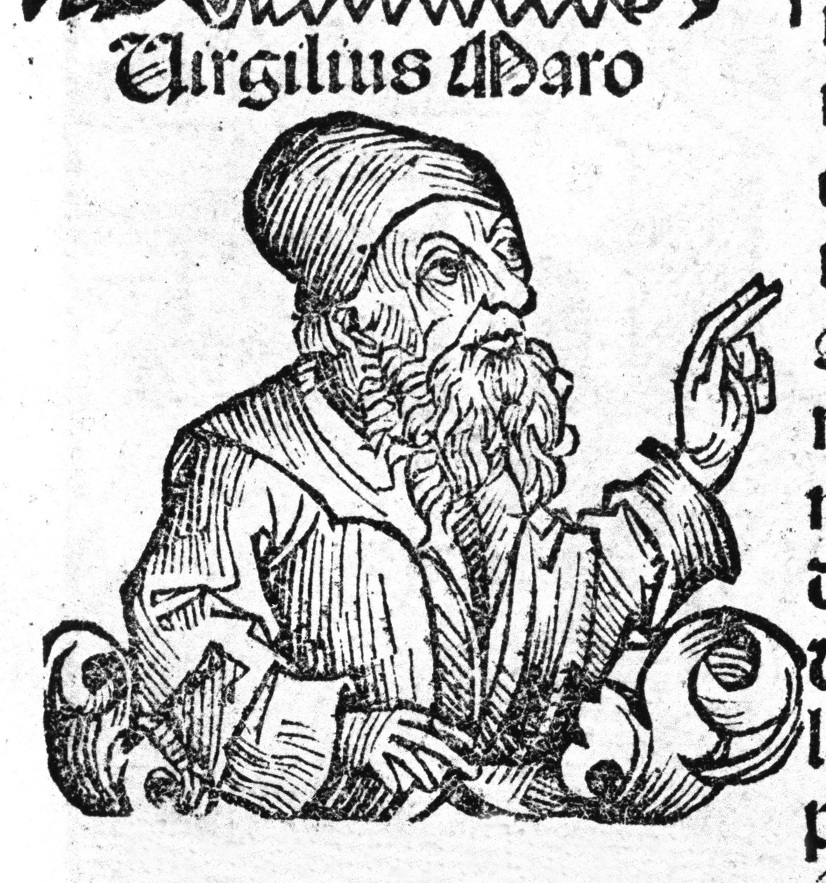 Porträt des lateinischen Dichters Virgil (70 v. Chr. - 19 v. Chr.). Xylographie aus den „Chroniken von Nürnberg“ von Hartmann Schedel von Hartmann Schedel