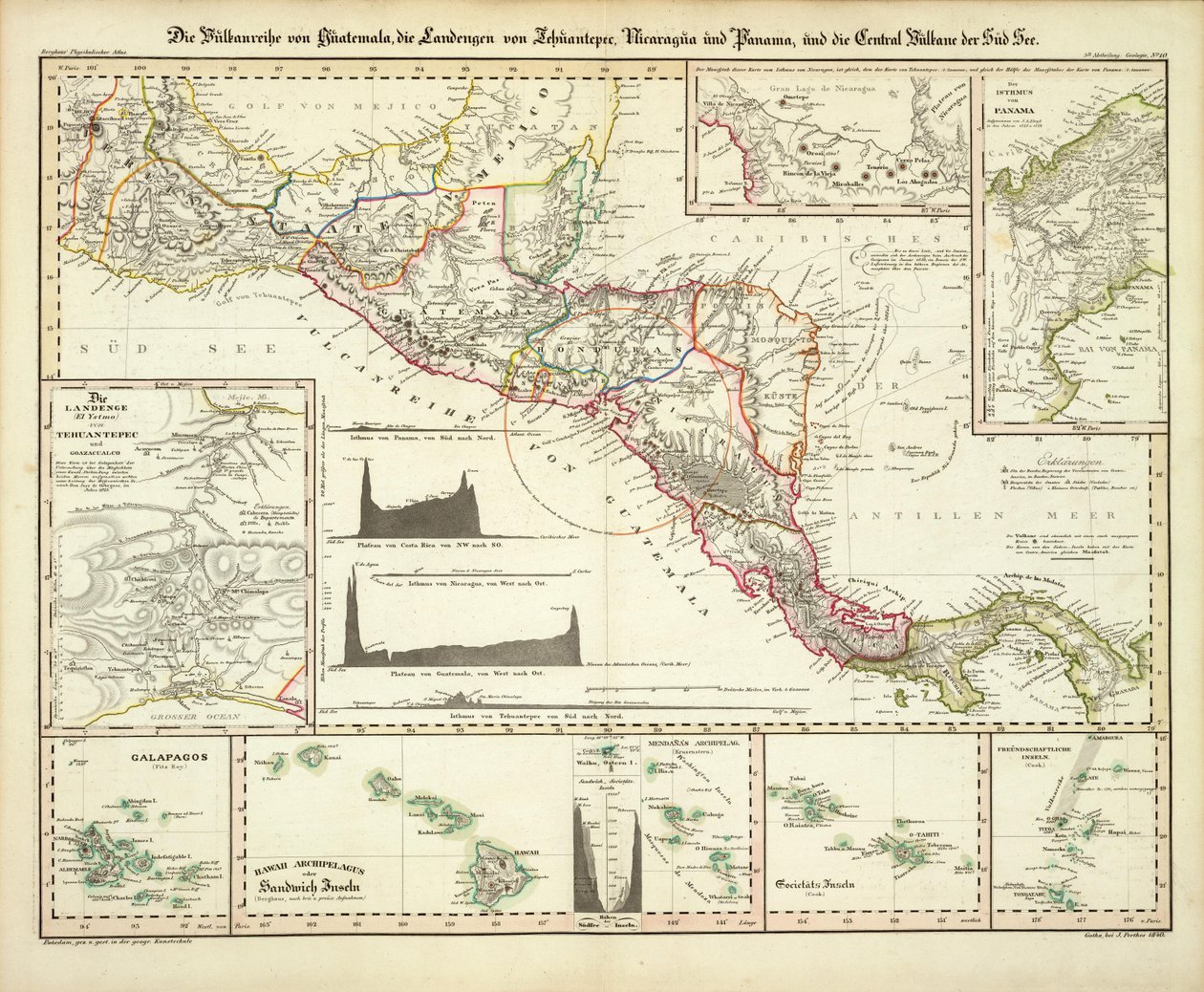 Karte von Zentralamerika, den Galapagos und Hawaii von Heinrich Berghaus