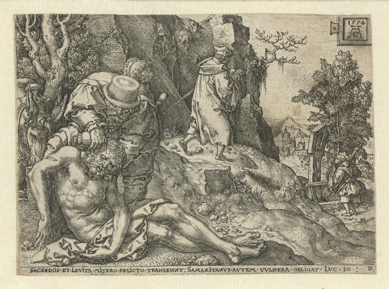 Barmherziger Samariter versorgt die Wunden von Heinrich Aldegrever