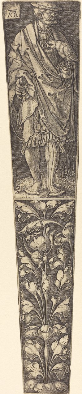 Dolchscheide mit Gentleman, der einen Papagei hält von Heinrich Aldegrever
