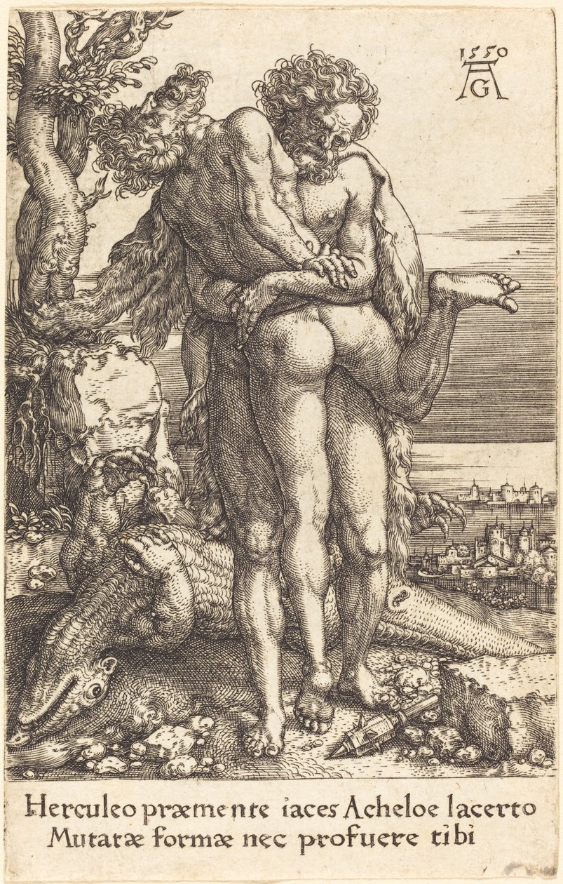 Herkules kämpft gegen den Flussgott Achelus von Heinrich Aldegrever