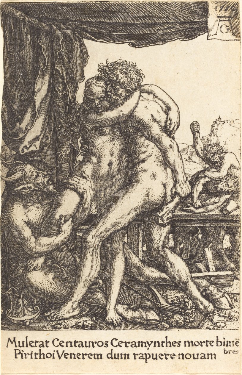 Herkules verhindert die Vergewaltigung von Hippodamia durch die Kentauren von Heinrich Aldegrever