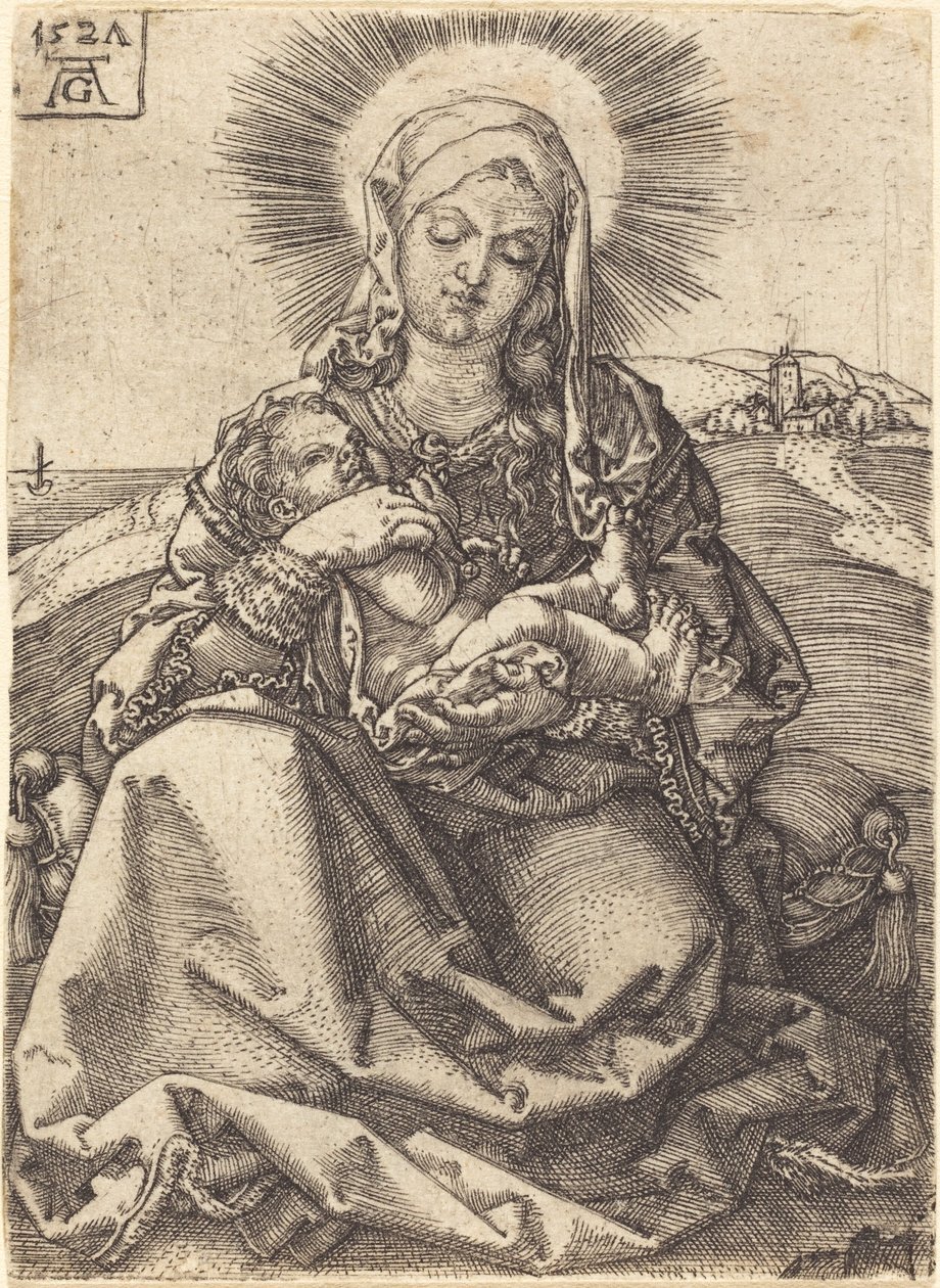 Madonna in einer Landschaft auf einem Kissen sitzend, 1527 von Heinrich Aldegrever