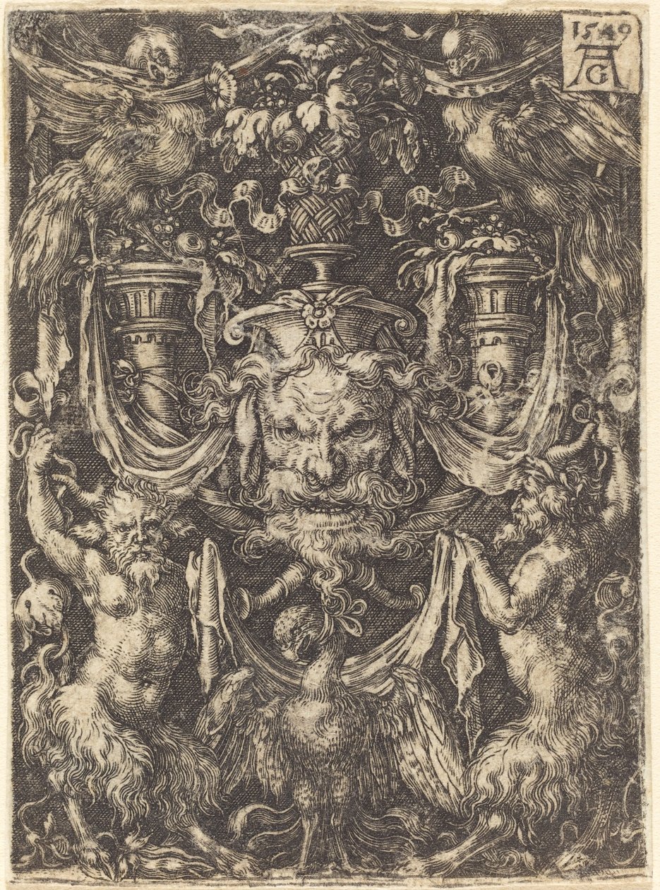 Ornament mit Maske, Adler zwischen Satyrn unten von Heinrich Aldegrever