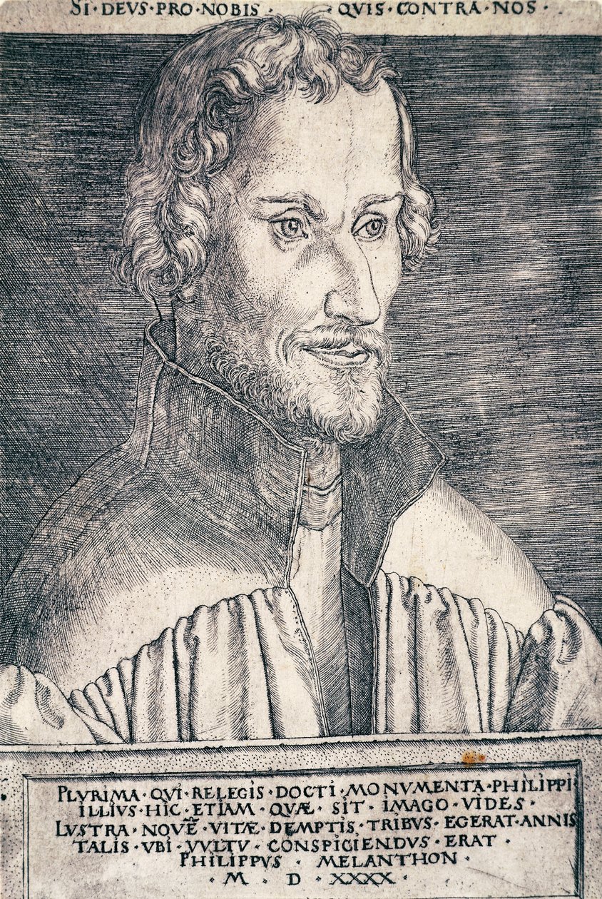Porträt von Philip Melanchthon oder Philipp Schwarzerd, deutscher Humanist und Theologe, Stich von Heinrich Aldegrever von Heinrich Aldegrever