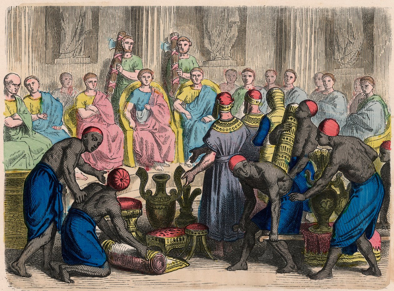 Antikes Rom: Ägyptische Gesandtschaft mit Geschenken vor dem Senat von Heinrich Leutemann