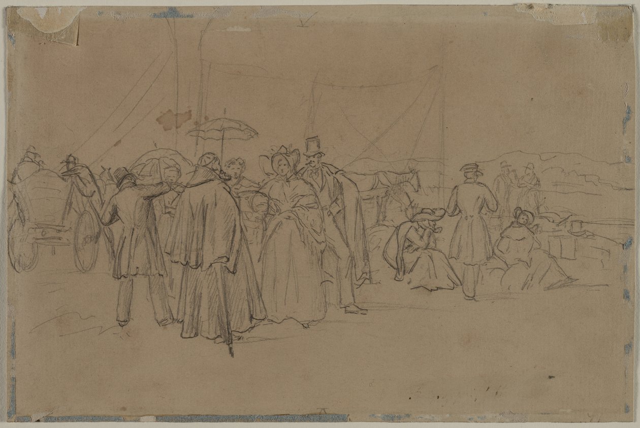 Passagiere für den Rhein-Dampfer recto, zweites oder drittes Viertel des 19. Jahrhunderts von Heinrich von Mayr