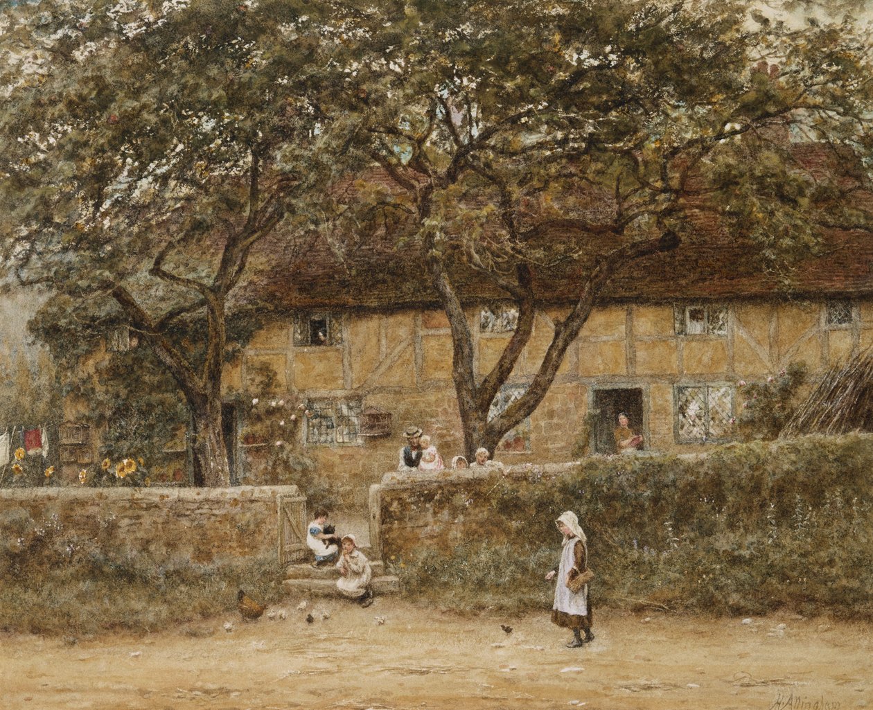 Kinder vor einem Cottage von Helen Allingham