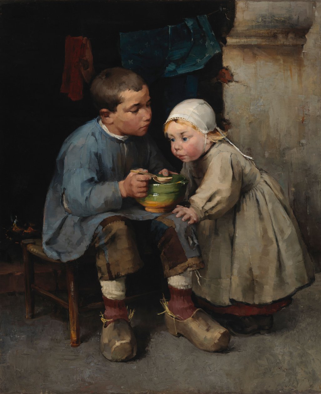 Ein Junge füttert seine kleine Schwester von Helene Schjerfbeck