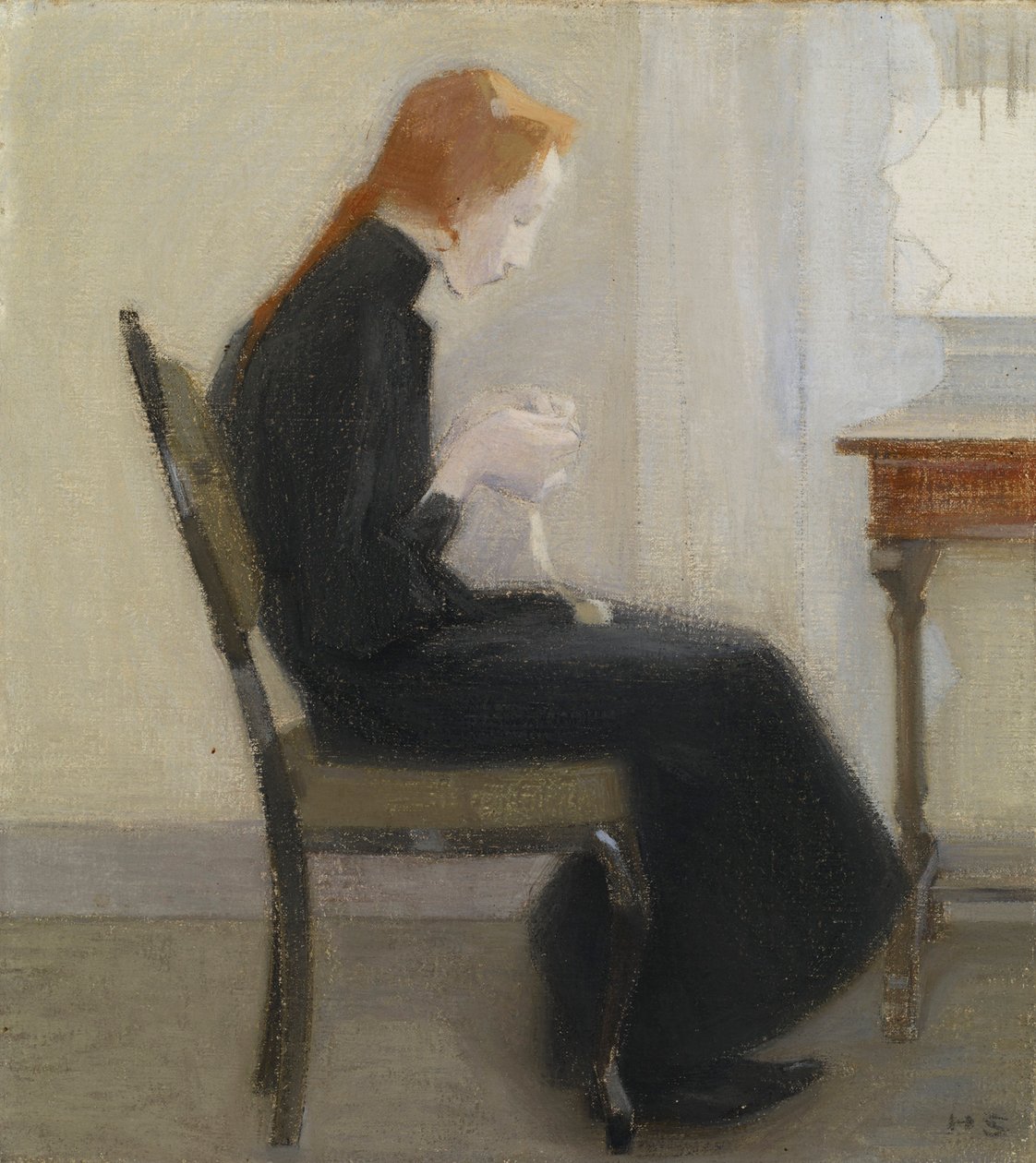 Mädchen beim Häkeln von Helene Schjerfbeck