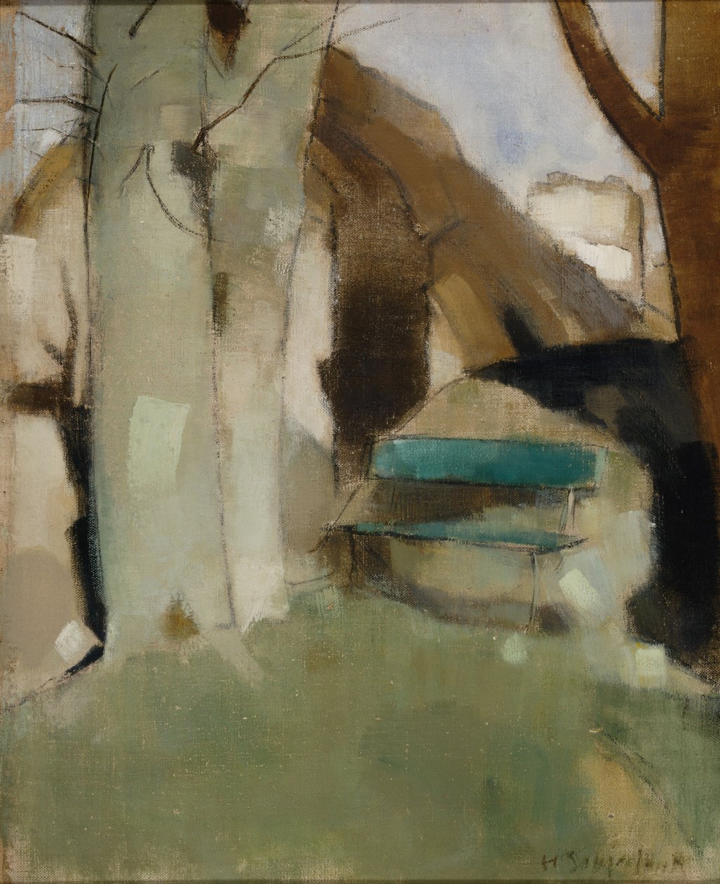 Schatten an der Wand II (Grüne Bank) von Helene Schjerfbeck