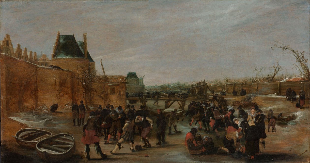 Herumtollen auf einem zugefrorenen Kanal in einer Stadt von Hendrick Avercamp (copy after)