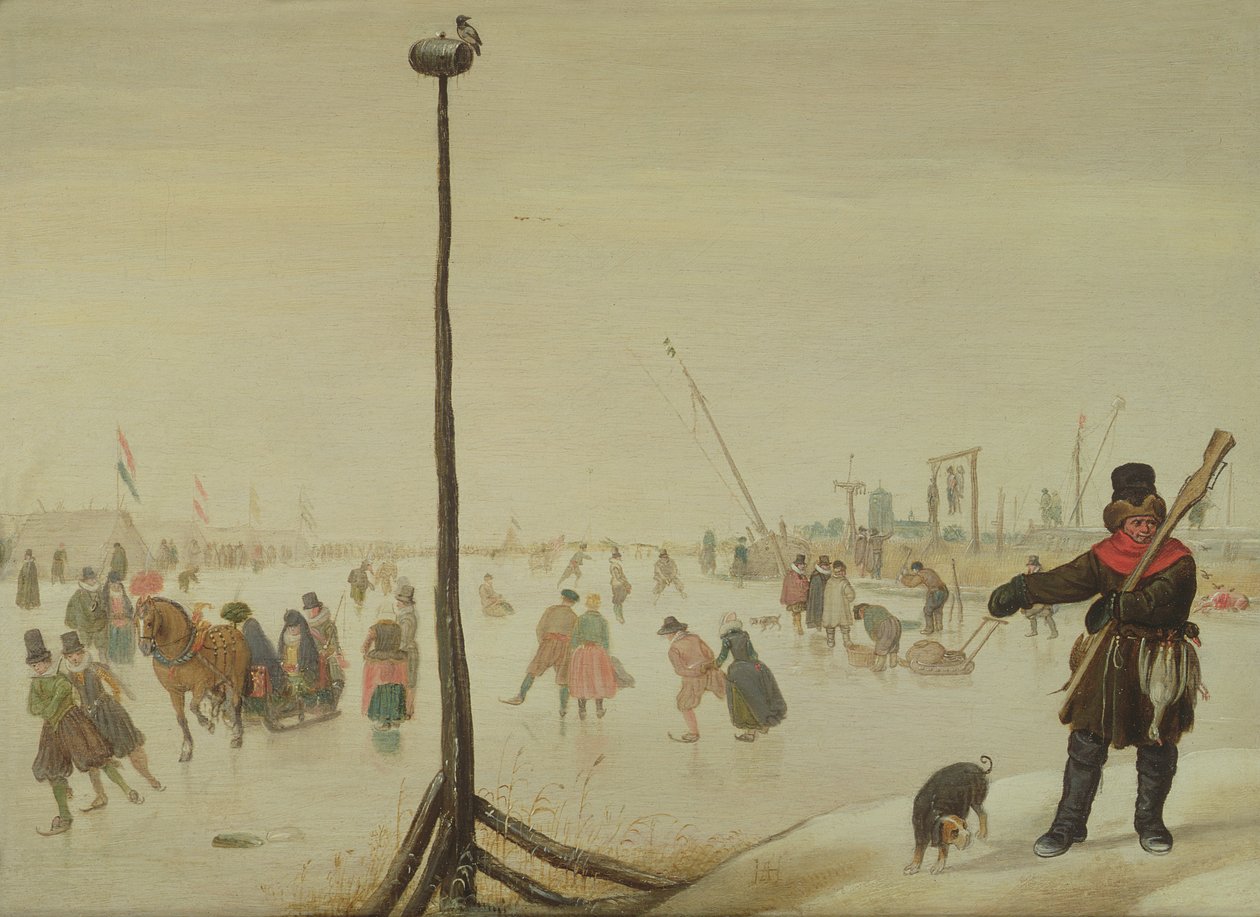 Ein Entenjäger und sein Hund in einer Winterlandschaft von Hendrick Avercamp