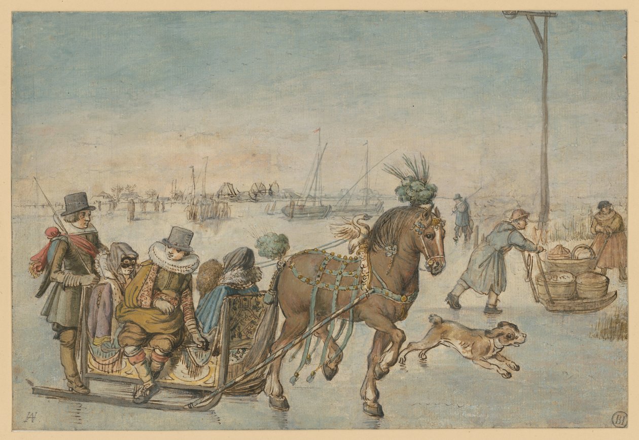 Pferdeschlitten auf dem Eis von Hendrick Avercamp
