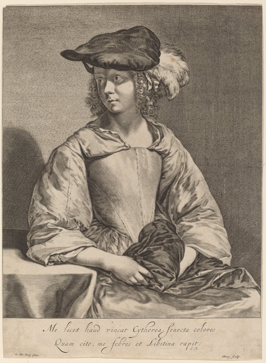 Mädchen mit Federhut von Hendrick Bary after Gerard ter Borch the Younger