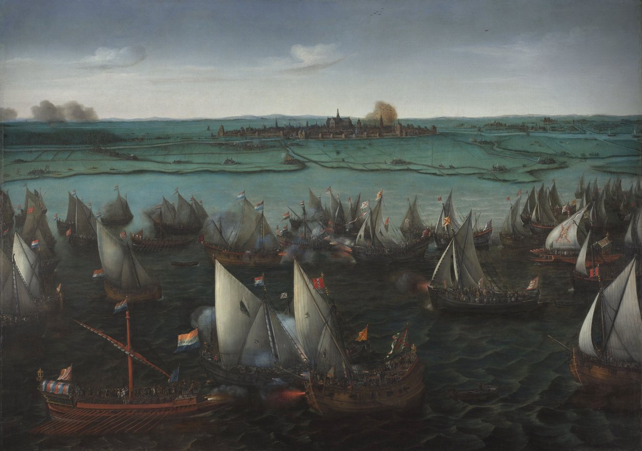Schlacht zwischen niederländischen und spanischen Schiffen auf dem Haarlemmermeer, ca. 1629 von Hendrick Cornelisz. Vroom