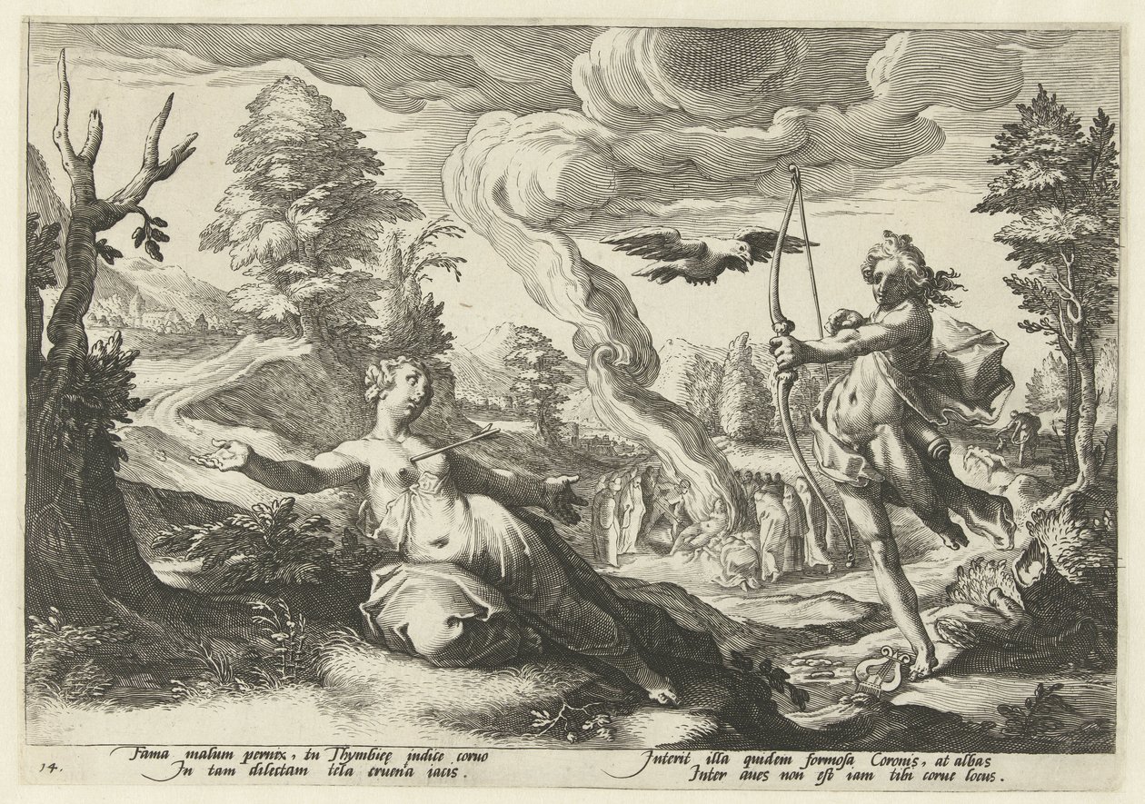 Apollo tötet Coronis (Serie: Ovids Metamorphosen) von Hendrick Goltzius (workshop of)