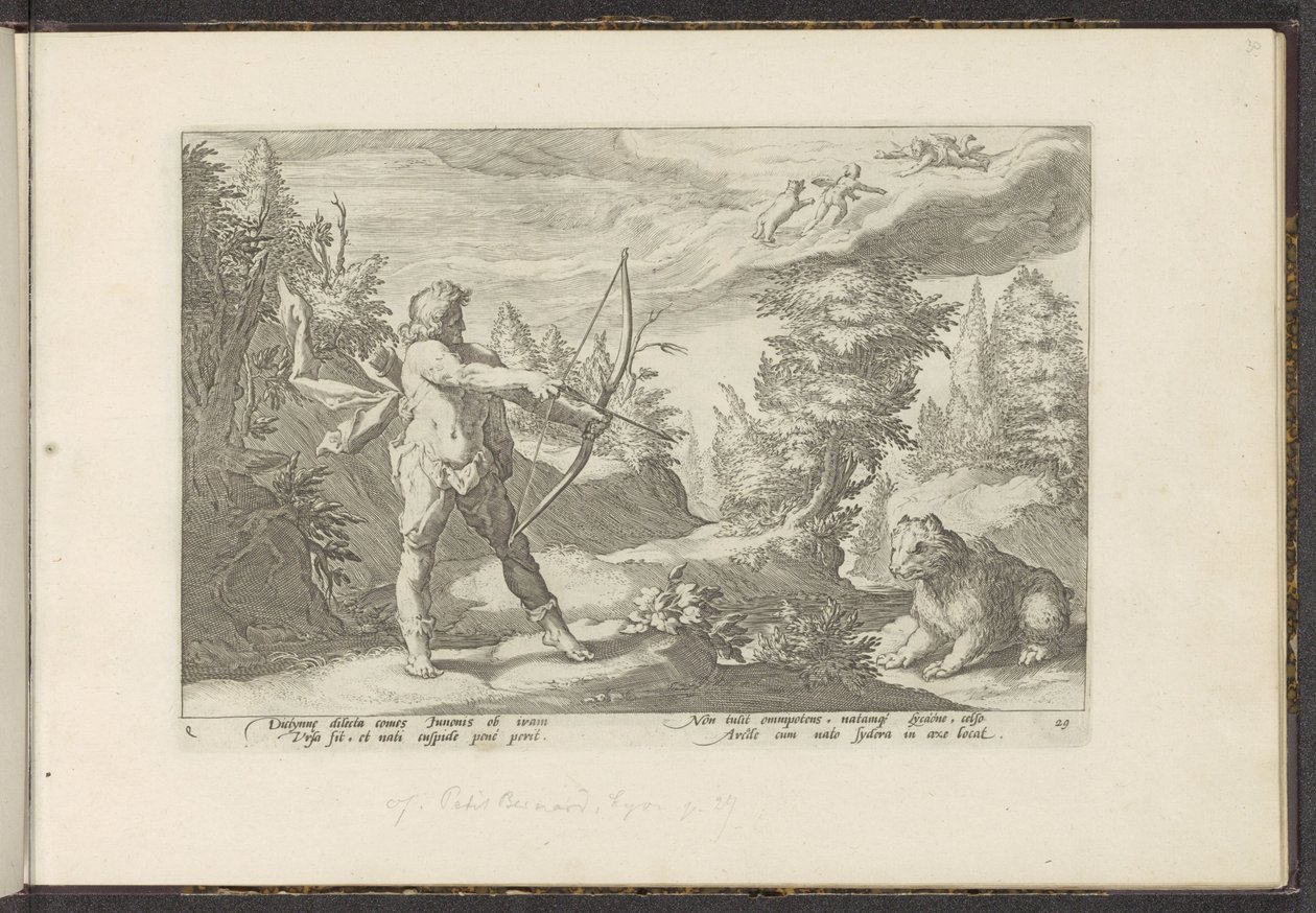 Arcas zielt auf Callisto (Ovids Metamorphosen) von Hendrick Goltzius (workshop of)