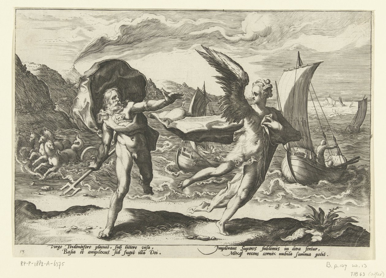 Cornix verwandelt sich in eine Krähe von Hendrick Goltzius (workshop of)