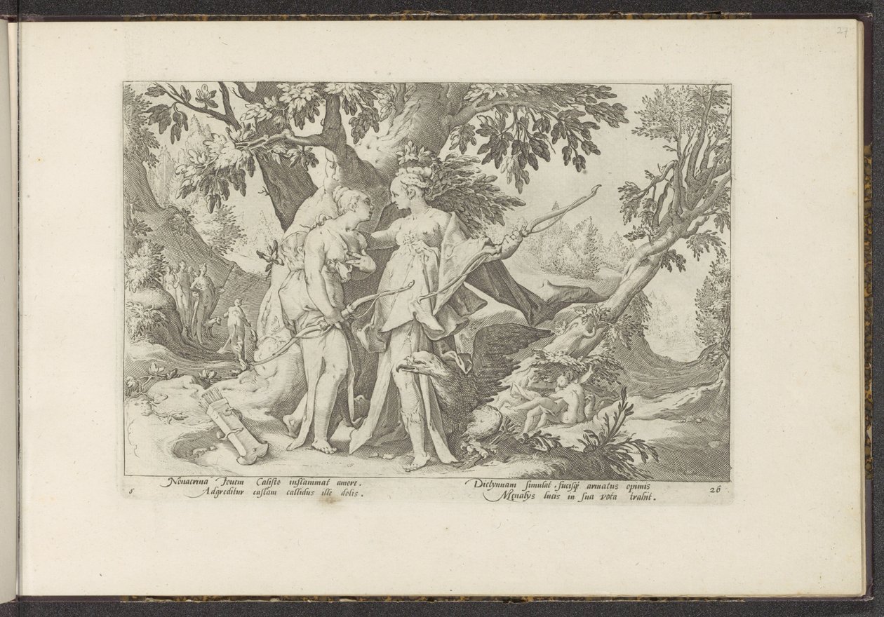 Jupiter verführt Callisto in der Gestalt von Diana (Serie) von Hendrick Goltzius (workshop of)