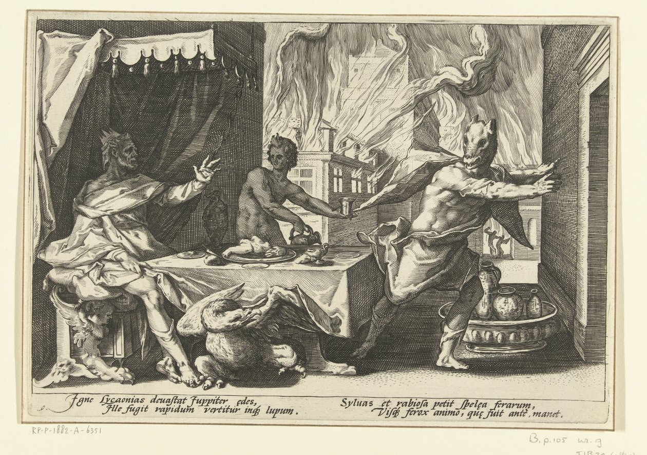 Lycaon verwandelt sich in einen Wolf von Hendrick Goltzius (workshop of)