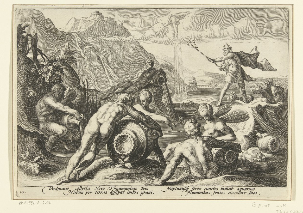Neptun und die Flussgötter verursachen eine Sintflut von Hendrick Goltzius (workshop of)