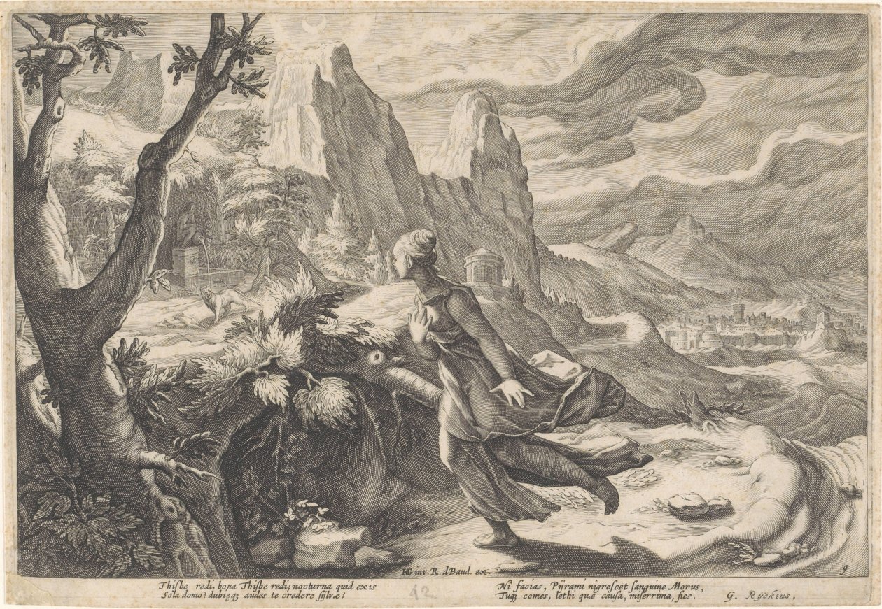 Thisbe flieht vor der Löwin von Hendrick Goltzius (workshop of)