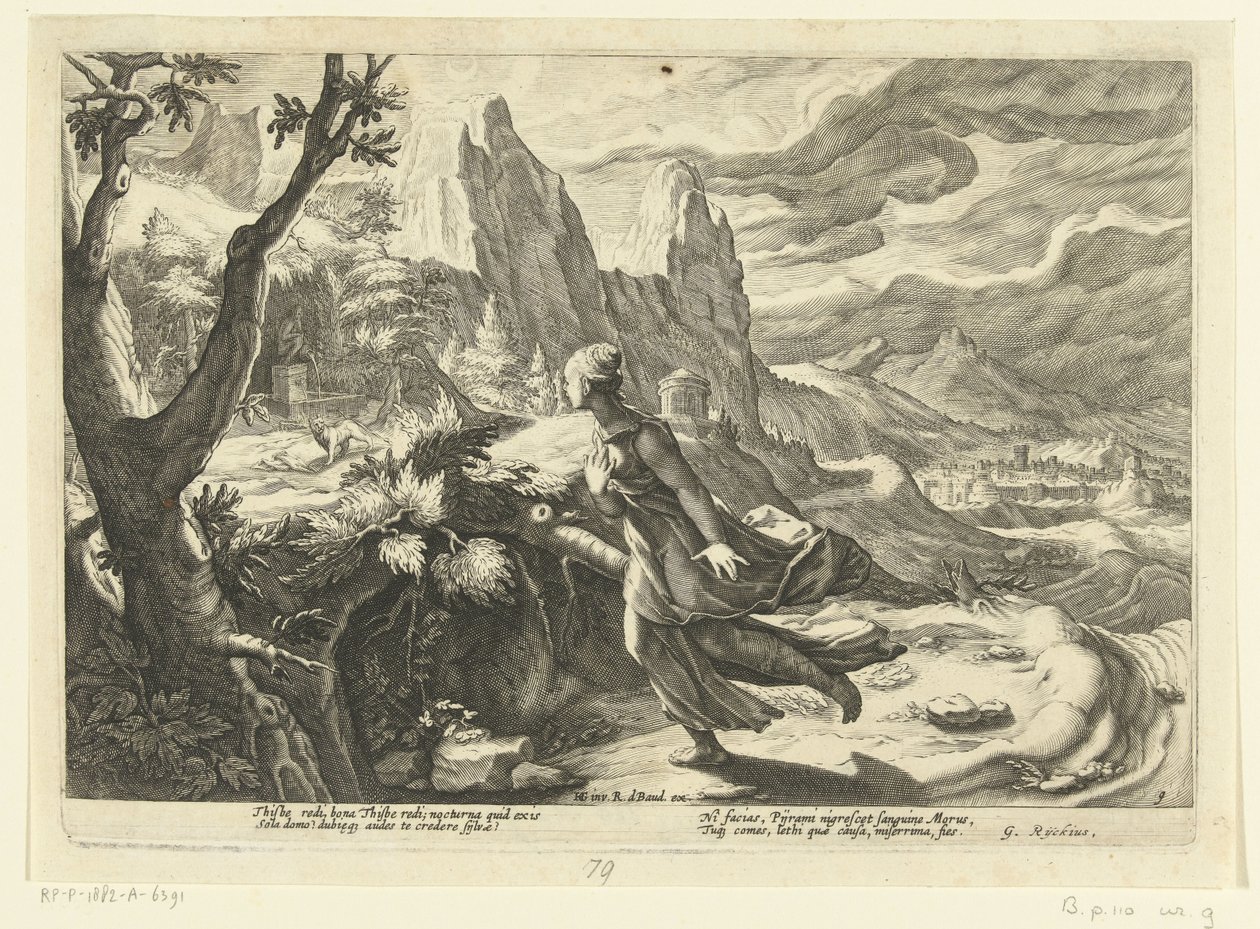 Thisbe flieht vor einem Löwen von Hendrick Goltzius (workshop of)