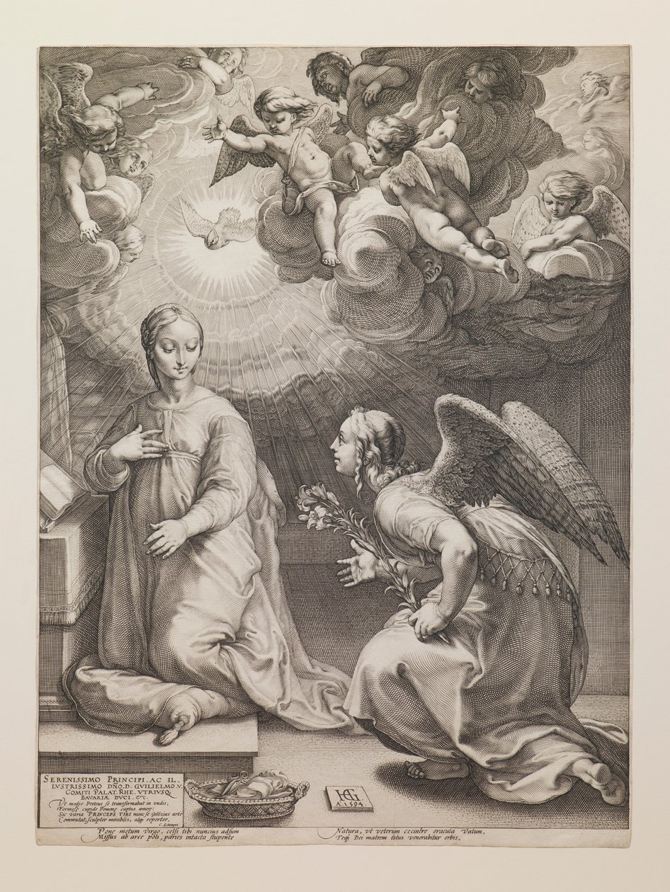 Verkündigung, aus der Serie „Das Leben der Jungfrau“ von Hendrick Goltzius