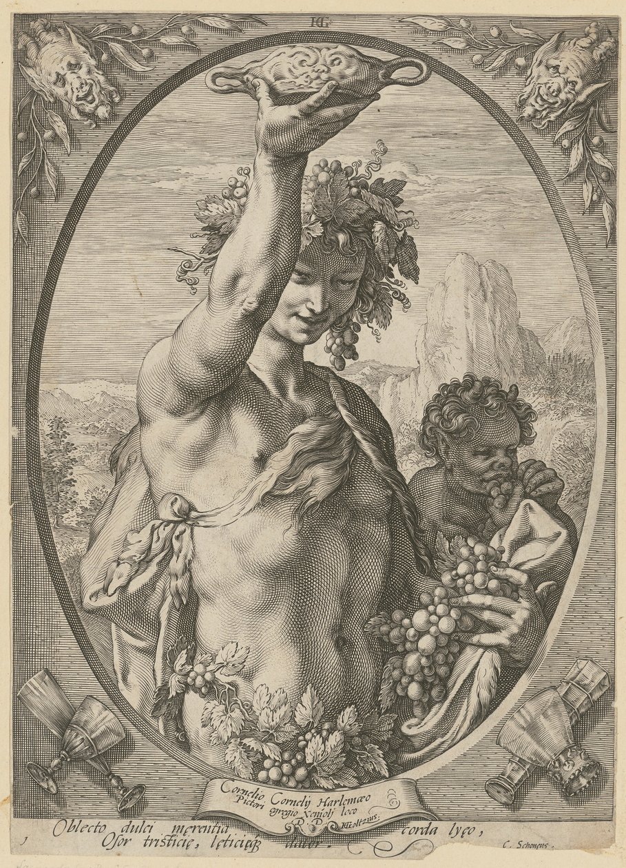 Bacchus, Blatt 1 der Folge "Bacchus, Venus und Ceres" von Hendrick Goltzius