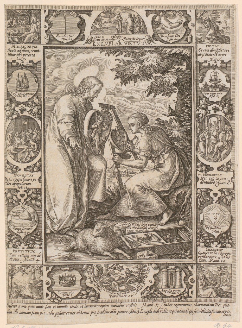 Christus als tugendhaftes Vorbild, Blatt 4 der Folge "Das Leben Christi" von Hendrick Goltzius