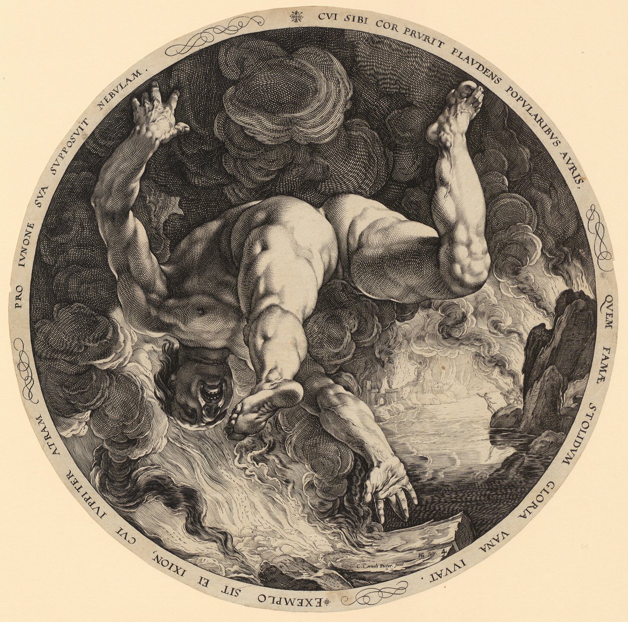 Fall des Ixion, Blatt 4 der Folge "Die vier Himmelsstürmer" von Hendrick Goltzius
