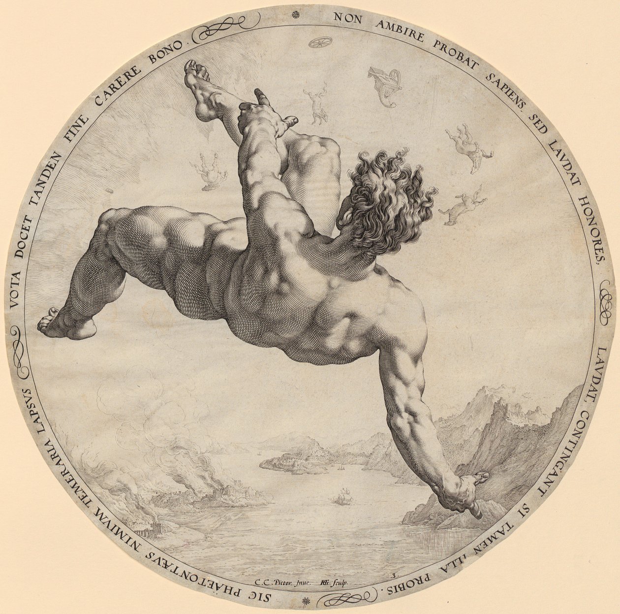 Fall des Phaeton, Blatt 3 der Folge "Die vier Himmelsstürmer" von Hendrick Goltzius