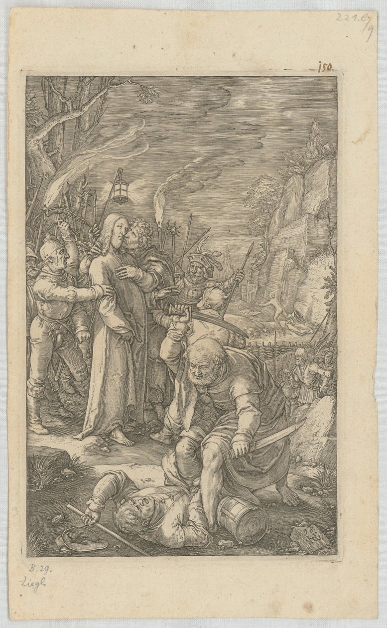 Gefangennahme Christi, Blatt 3 der Folge „Die Passion“ von Hendrick Goltzius