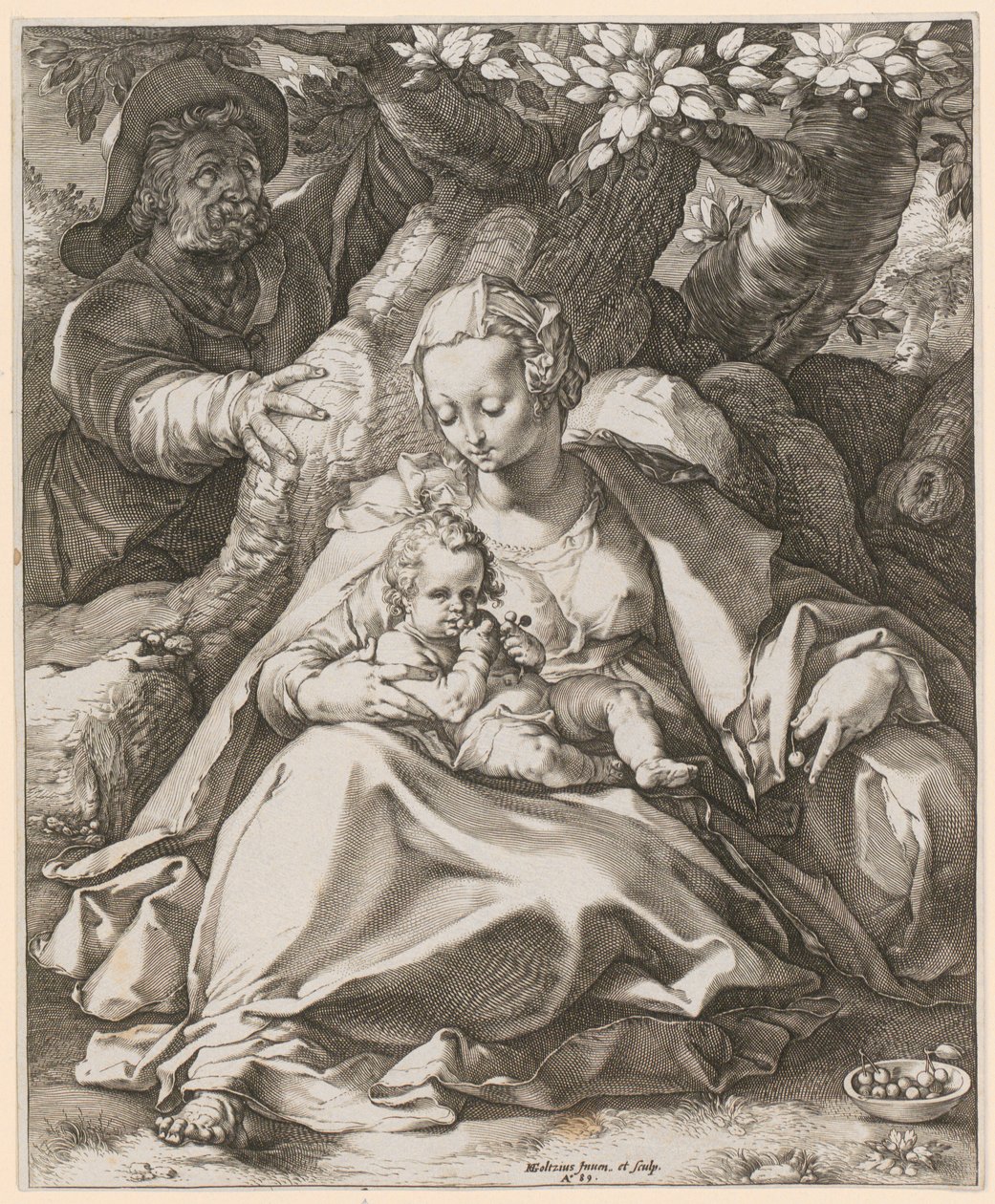 Heilige Familie unter dem Kirschbaum von Hendrick Goltzius