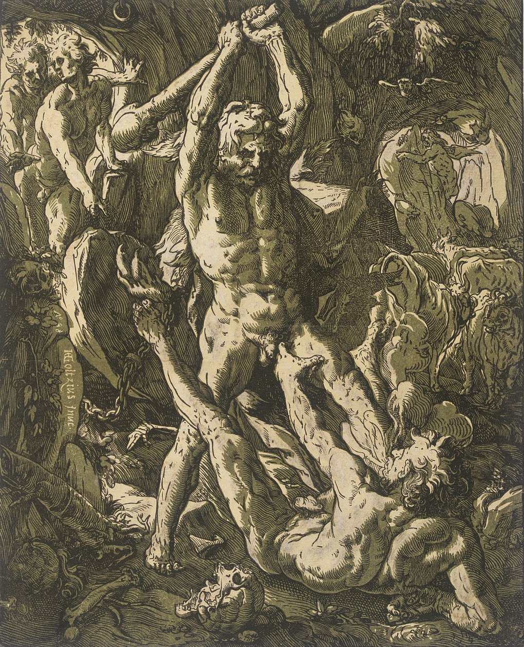 Herkules tötet Cacus von Hendrick Goltzius