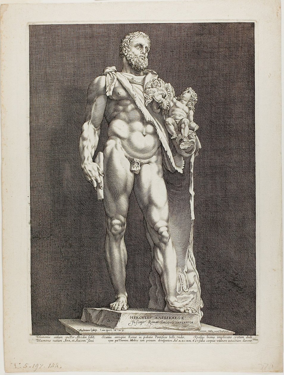 Herkules und Telephos, Tafel zwei aus Drei berühmte antike Skulpturen von Hendrick Goltzius