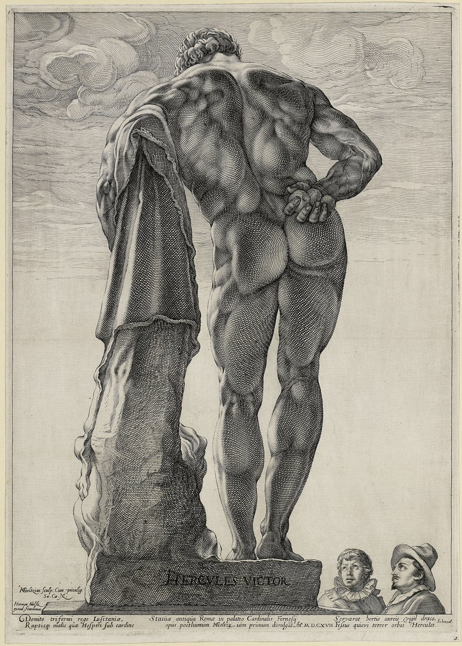 Jacob Matham und Hendrick Goltzius betrachten den Herkules Farnese von Hendrick Goltzius