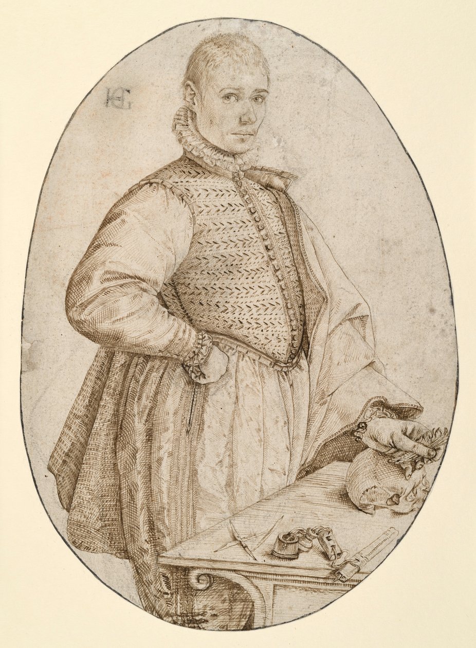 Kniefigur eines jungen Mannes nach rechts (Gysbrecht van Batenburg) von Hendrick Goltzius