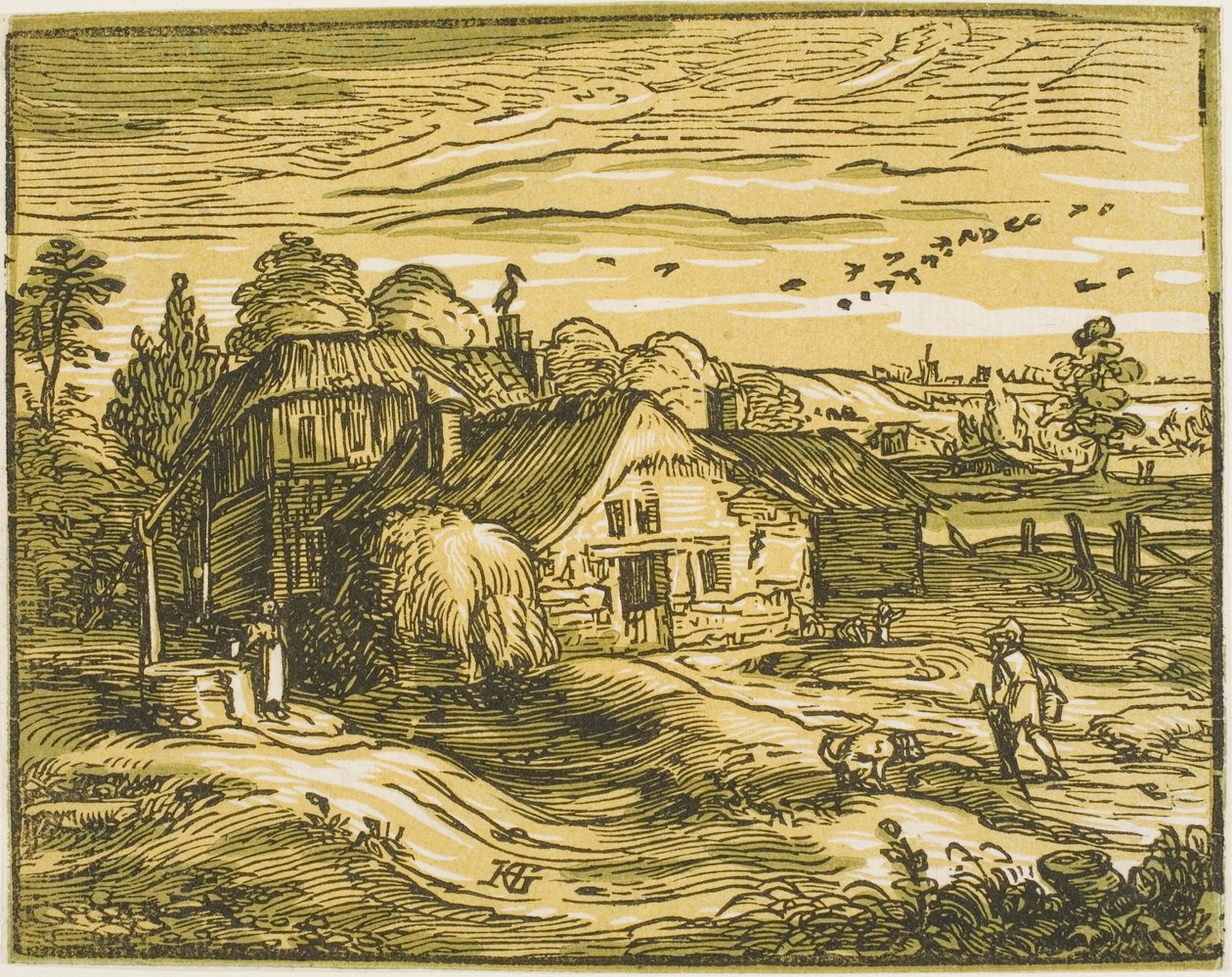 Landschaft mit einem Bauernhaus, aus Vier kleine Landschaften von Hendrick Goltzius