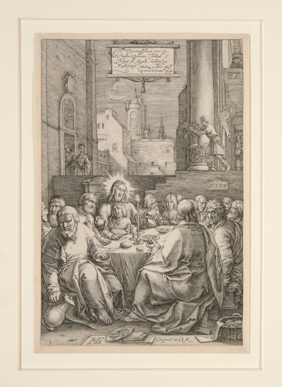 Das letzte Abendmahl, aus Die Passion, Nr. 1 in einer Serie von 12 Gravuren von Hendrick Goltzius