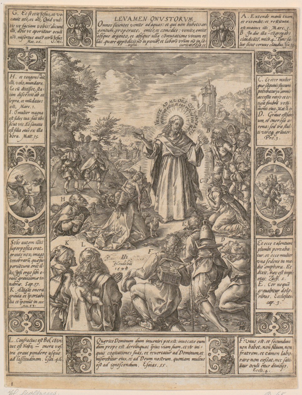 Levamen Onustrorum, Blatt 1 der Folge "Allegorien des christlichen Glaubens" von Hendrick Goltzius