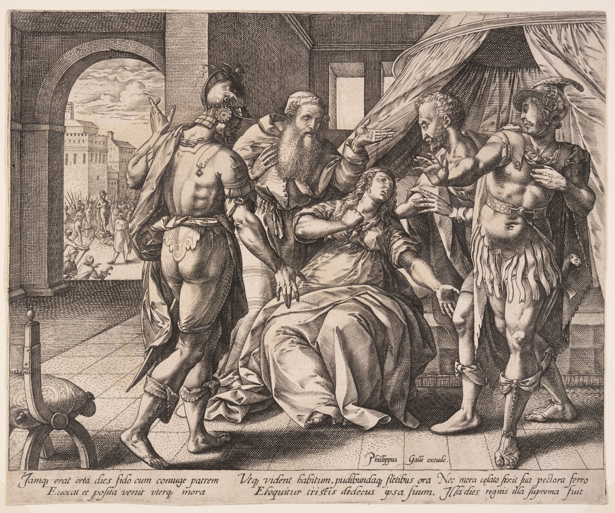 Lucretia tötet sich selbst, aus Die Geschichte von Lucretia von Hendrick Goltzius