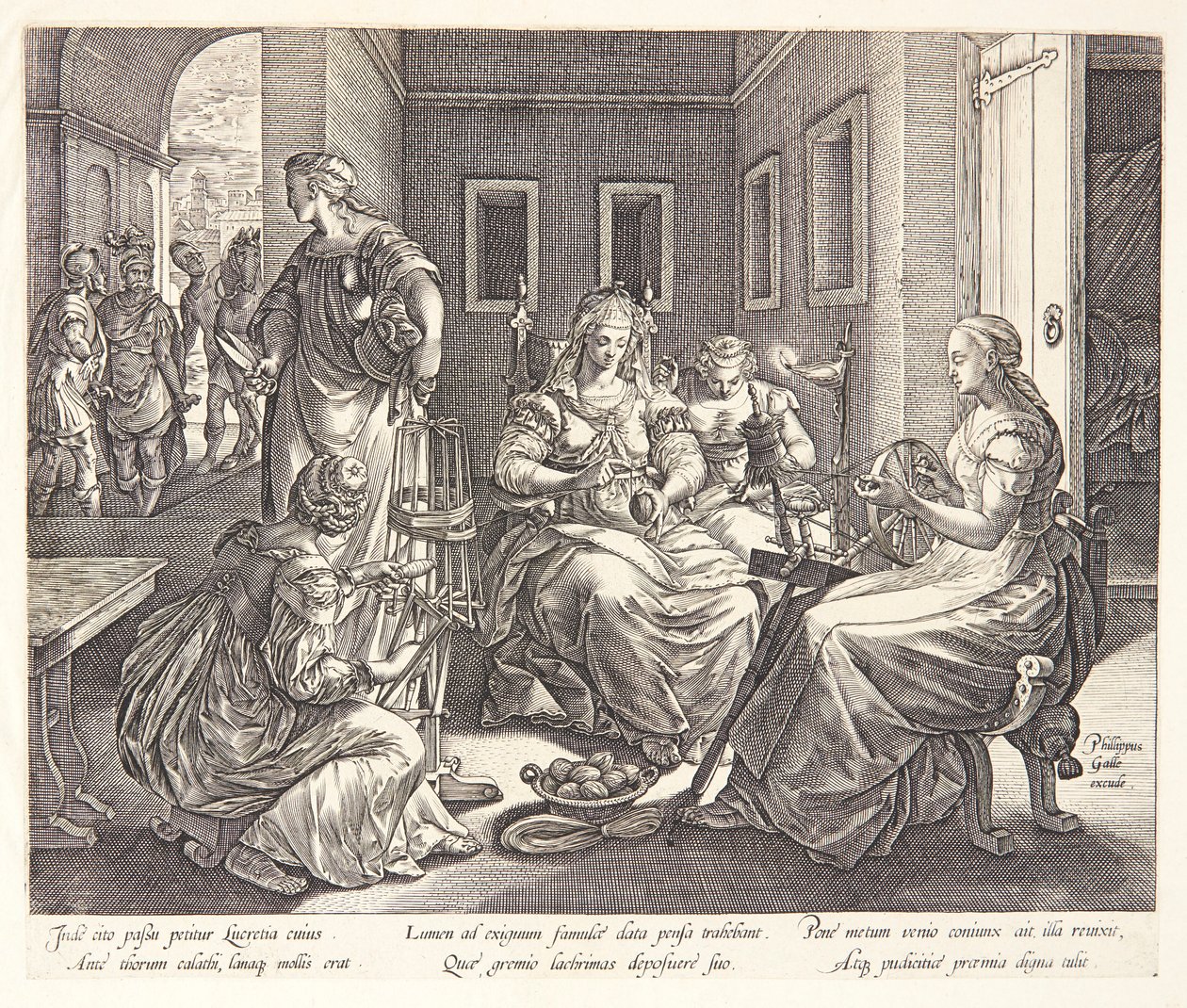 Lucretia spinnt mit ihren Hofdamen von Hendrick Goltzius