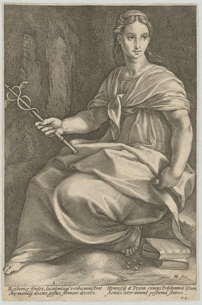 Polyhymnia, Blatt 8 der Folge „Neun Musen“ von Hendrick Goltzius