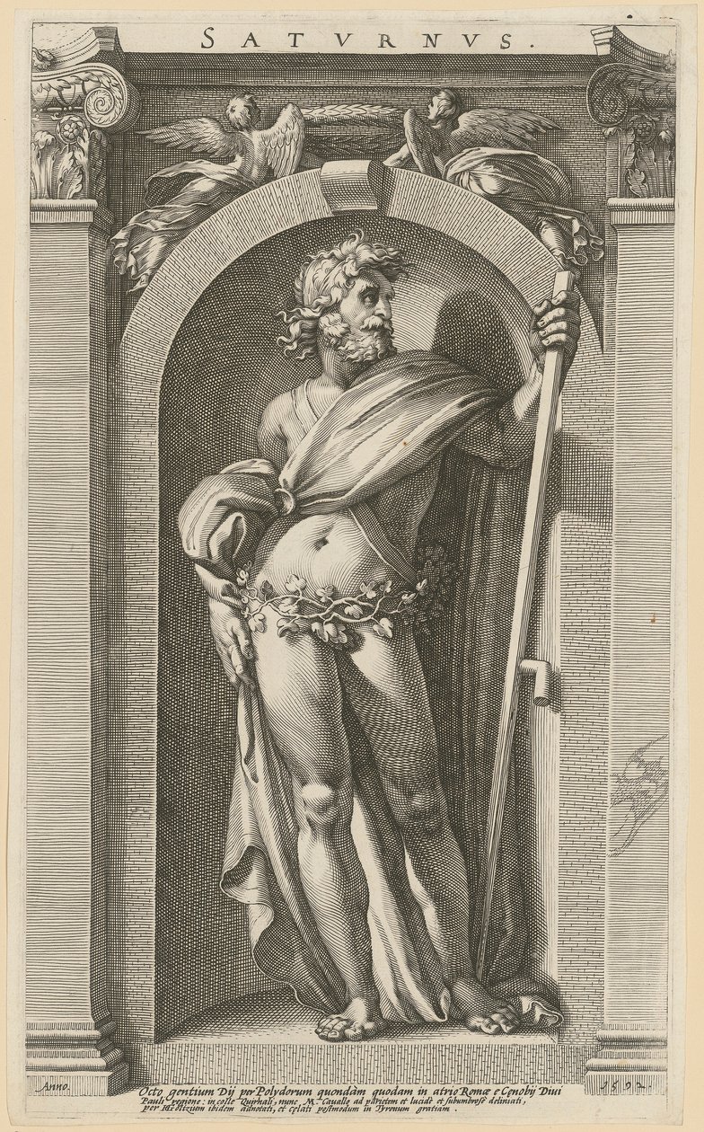 Saturn, Blatt 1 der Folge „Acht antike Gottheiten“ von Hendrick Goltzius