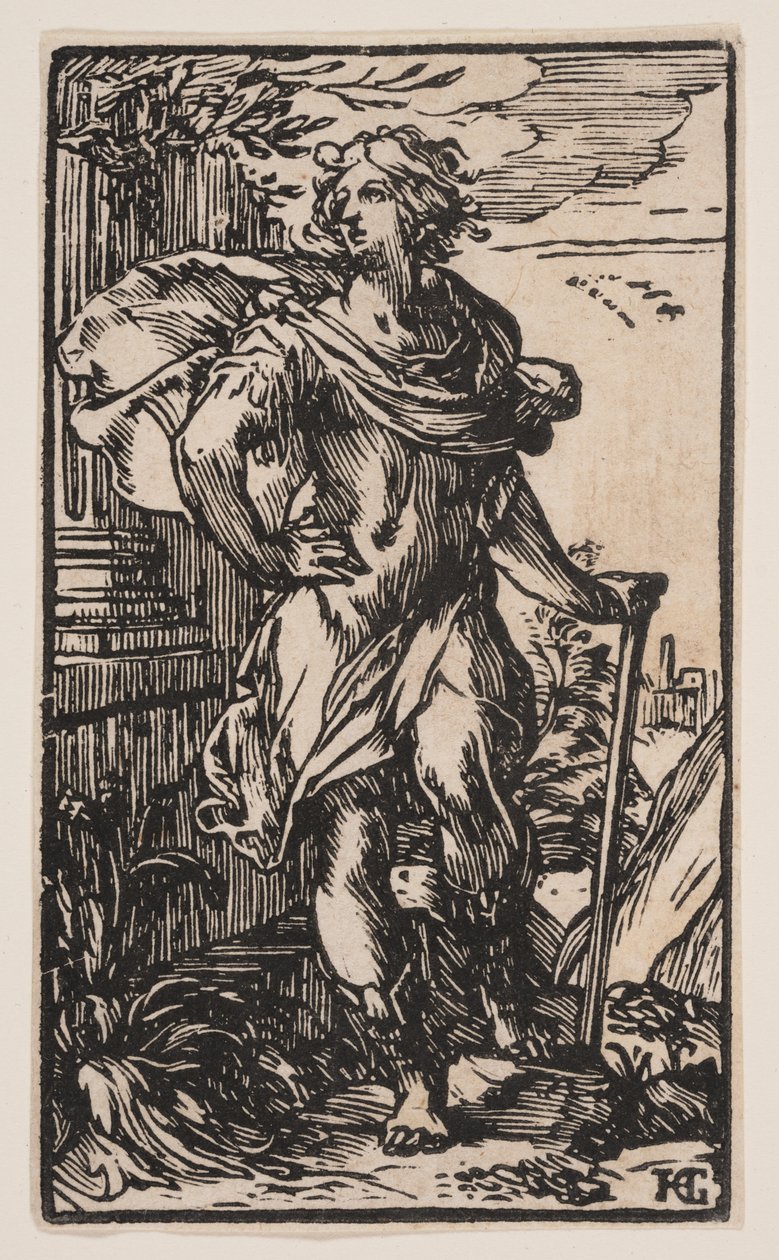 Stehender junger Mann mit einem Stock von Hendrick Goltzius