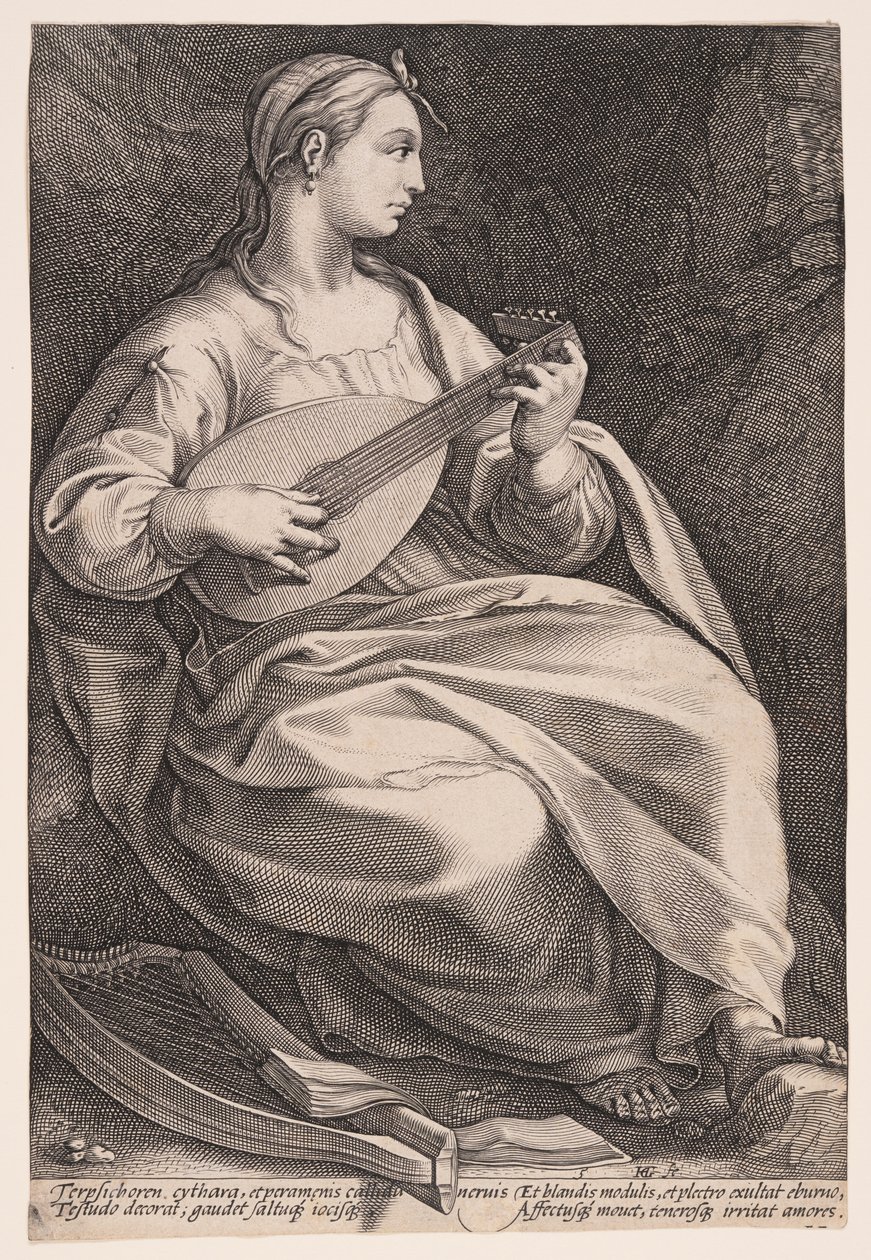 Terpsichore, die Muse des Tanzes, aus Die neun Musen von Hendrick Goltzius